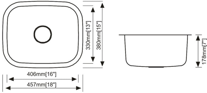 Single Undermount Sink 18G 18"x15"x7"