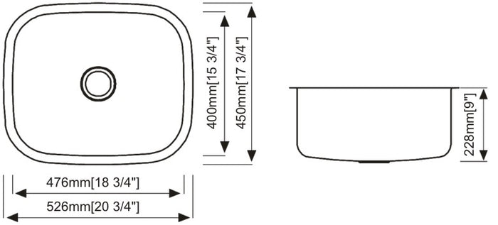Single Undermount Sink 18G 21"x18"x9"