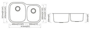 Double Undermount Sink 60/40 18G 32" x 21" x 9/7"