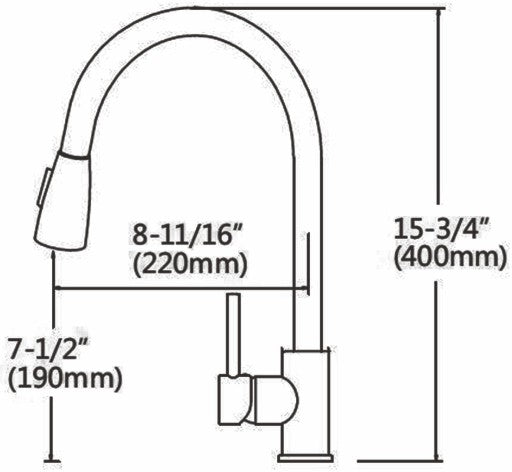 Ratel Pull Down kitchen Faucets 8 11/16" x 15 3/4" Brushed nickel