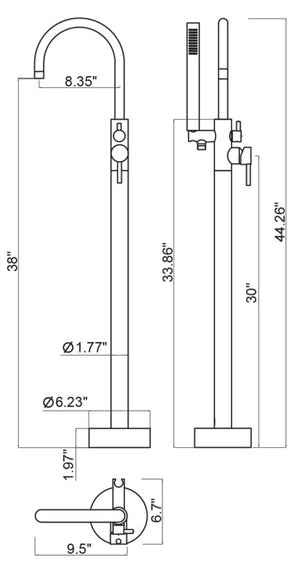 Floor mounted round Bathtub Fillers Brush nickel