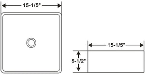 Ceramic square vessel  sink 15 1/5"W x 5 1/2"H x 15 1/5"D