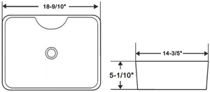 Ceramic rectangular vessel  sink 18 9/10"W x 5 1/10"H x 14 3/5"D