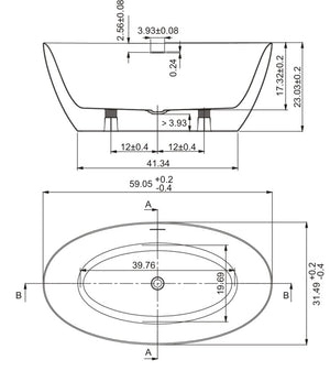 Free Standing Acrylic Bathtub 59"X31.5"X23"