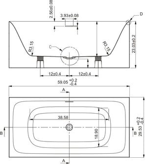 Free Standing Acrylic Bathtub 59"X29.5"X23"