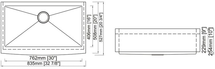 Single Handmade Apron-Front Sink 16G 33"x20"x10" with Grid and a Strainer R10mm