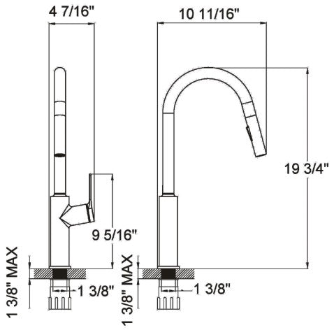 Ratel Pull Down kitchen Faucets 10 11/16" x 19 3/4" Brushed nickel