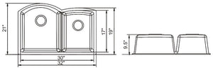 Double Granite Sink 60/40 32"x21"x9.5" Mocha