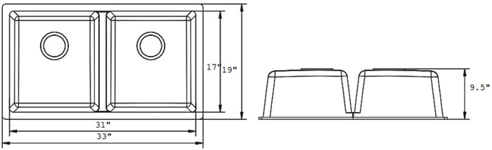 Double Granite Sink 50/50 33"x19"x9.5" Black