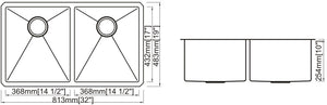 Double Handmade Sink 50/50 16G 32"x19"x10"  R10mm