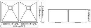 Double Handmade Sink 16G 32"x19"x10"  R0mm