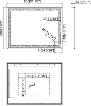 Led Mirror W31 1/2" X H23 5/8" X D2 1/8"