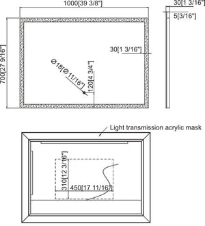 Led Mirror W39 3/8" X H27 9/16" X D1 5/8"