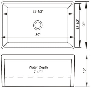 Single Porcelain Apron-Front Sink 30"x20"x10" Reversible