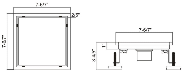 Tile-insert square shower drain 7 6/7"W x 7 6/7"D x 3 4/5"H Brush nickel