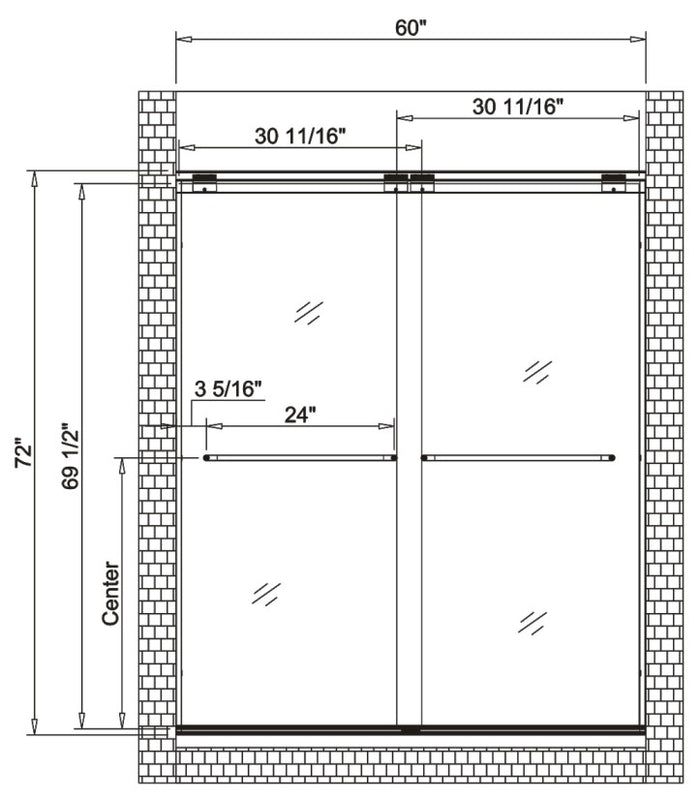 Bypass Shower door (8mm)thick tempered glass 60"W x 72"H Chrome