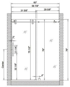 Frameless shower door (10mm)thick tempered glass 60"W x 76"H Chrome