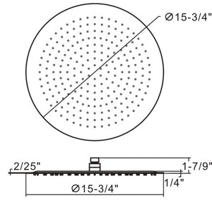 Round rain shower head 15 3/4" x1 7/9"D Brush nickel