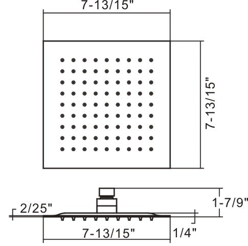 Square rain shower head 7 13/15"W x 7 13/15"H x 1 7/9"D Brush nickel