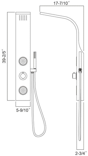 Shower panel with 2pcs massage jets 39 2/5"H x 5 9/10"W x 2 3/4"D (Valve not included)