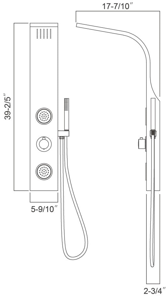 Shower panel with 2pcs massage jets 39 2/5"H x 5 9/10"W x 2 3/4"D (Valve not included)