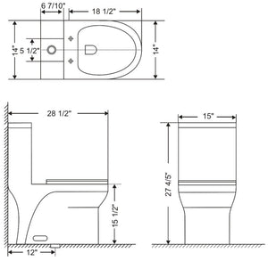 One Piece Oval Toilet with Soft Closing Seat and Dual Flush Height 27 4/5"