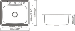 Single Top-Mount Sink 20G 25"x22"x8"