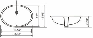 Ceramic oval undermount sink 18 1/2"L x 15 1/8"W x 7 7/8"H