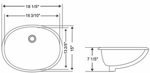 Ceramic oval undermount sink 18 1/2"L x 15 1/8"W x 7 7/8"H