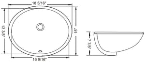 Ceramic oval undermount sink 19 1/2"L x 15 15/16"W x 7 1/2"H