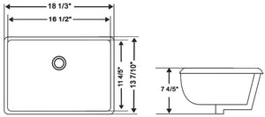 Ceramic square undermount sink 18 1/3"L x 13 7/10"W x 7 4/5"H