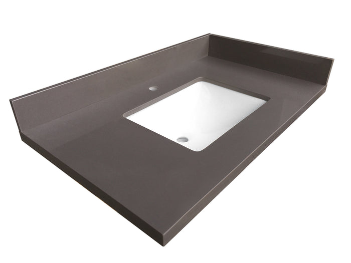 Single Sink Gray Quartz Vanity Top 37.5"x 22.5"x1.5"